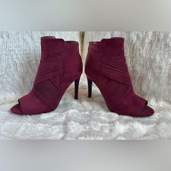 Charming Charlie Burgundy Open-Toe Booties - Picture 7 of 14